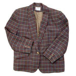 VINTAGE PENDLETON 100% Wool Multi Colored Blazer Jacket 18W Browne Red Blue Tan